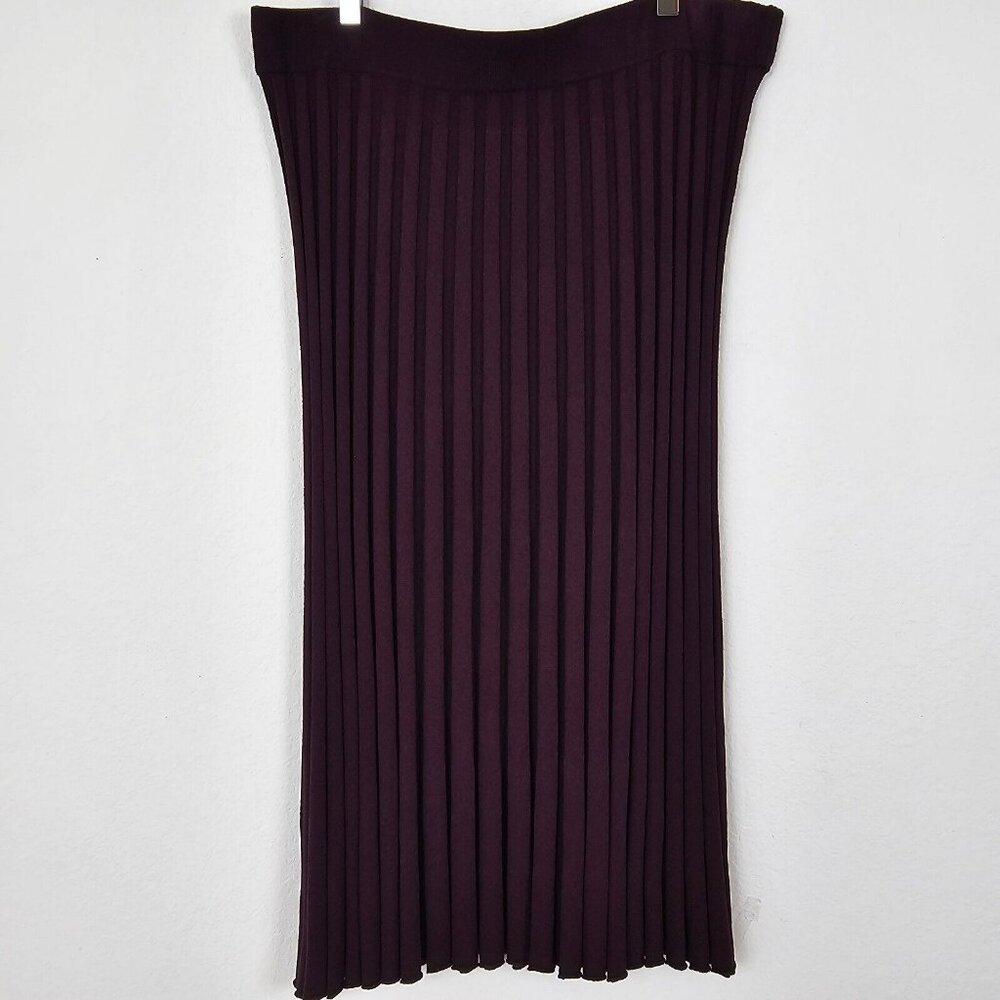 A New Day Skirt Womens Extra Large Burgundy Oxblood Knit Pleated Rolled Hem Midi